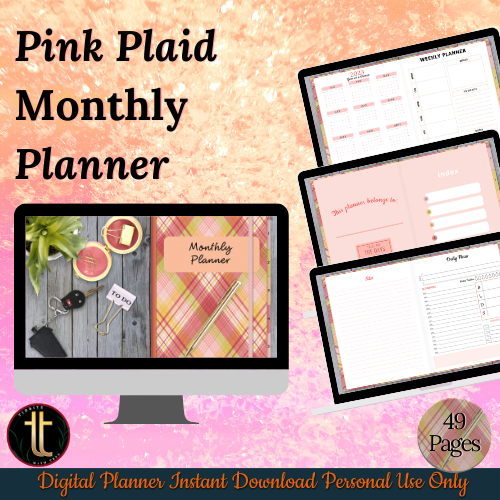 sales banner for pink plaid monthly planner